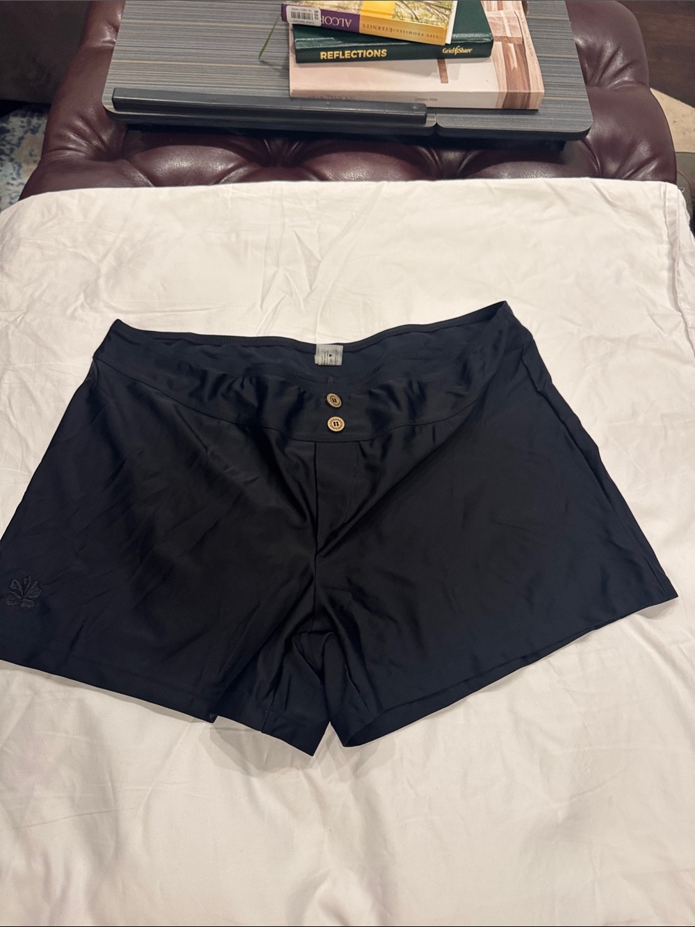 Hapari Black Women's Swim Bermudas with Decorative Buttons